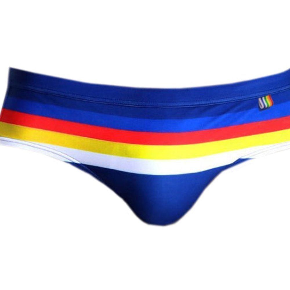 Men's Speedo Blue Stripes flattering fit swim briefs swimwear Size M - Picture 2 of 6